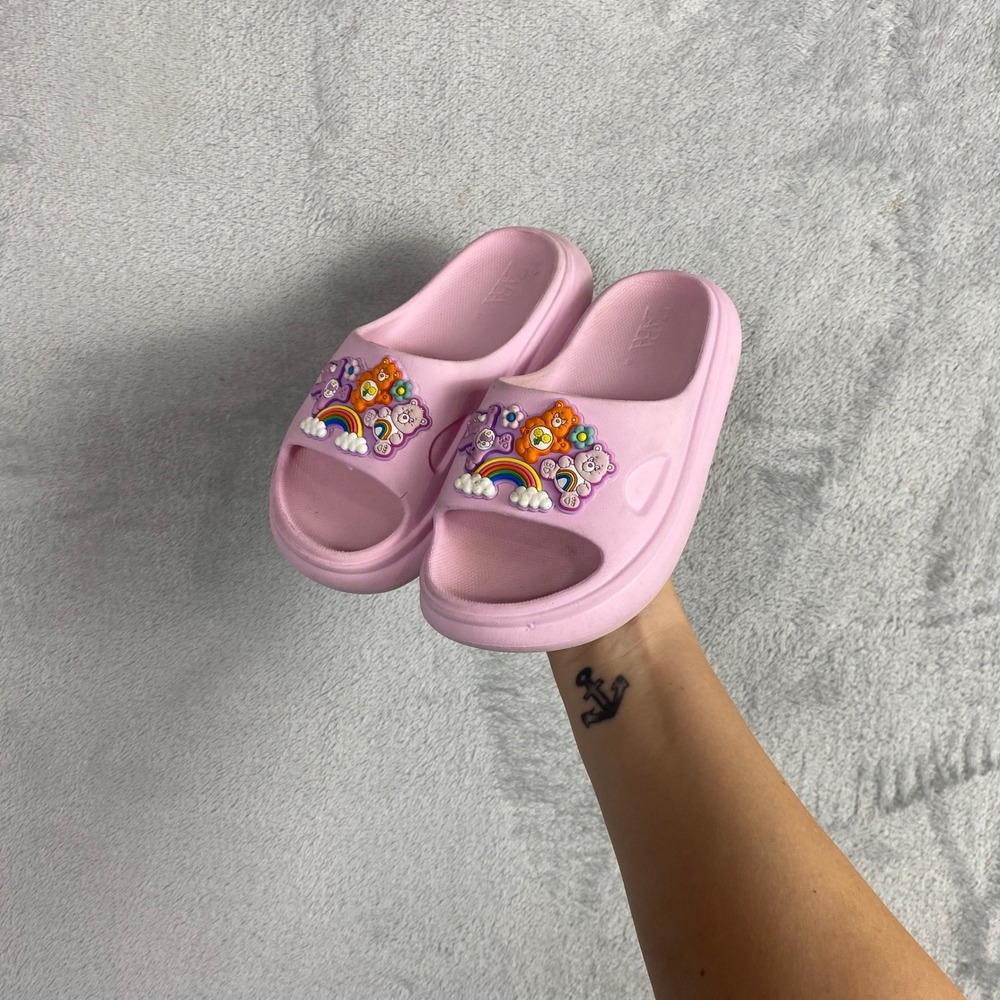 Zara Kids Care Bears Pink Slide Sandals Rainbow Charms Size 29 EU M0779